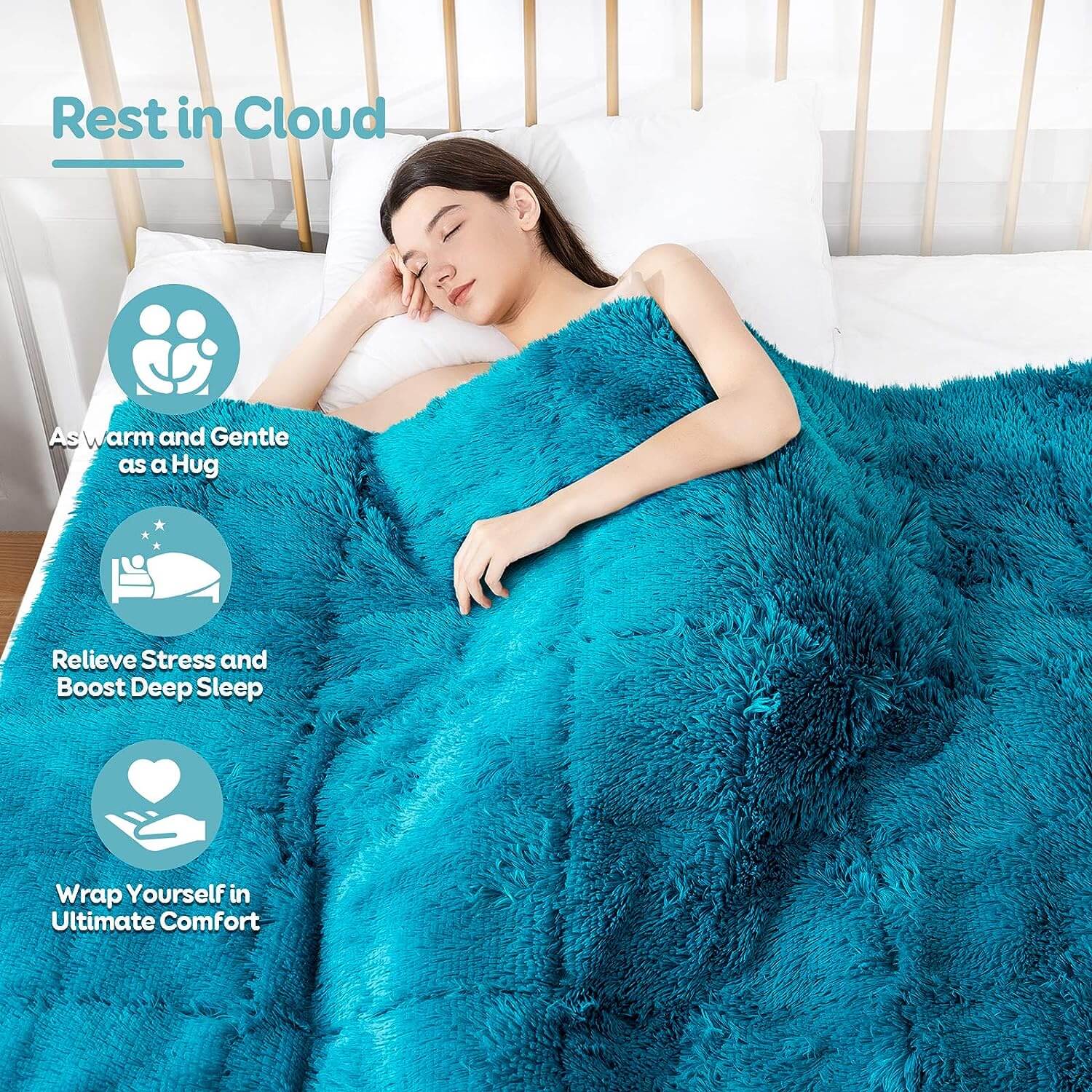 Uttermara Weighted Blanket Queen Size 12/15/20 lbs for Adults , Long Shaggy Faux Fur and Cozy Warm Sherpa Reverse Weighted Blankets for Winter, Thick Heavy Blanket for Sofa Bed, Rainbow-0040