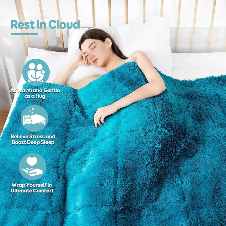 Uttermara Weighted Blanket Queen Size 12/15/20 lbs for Adults , Long Shaggy Faux Fur and Cozy Warm Sherpa Reverse Weighted Blankets for Winter, Thick Heavy Blanket for Sofa Bed, Rainbow-0040