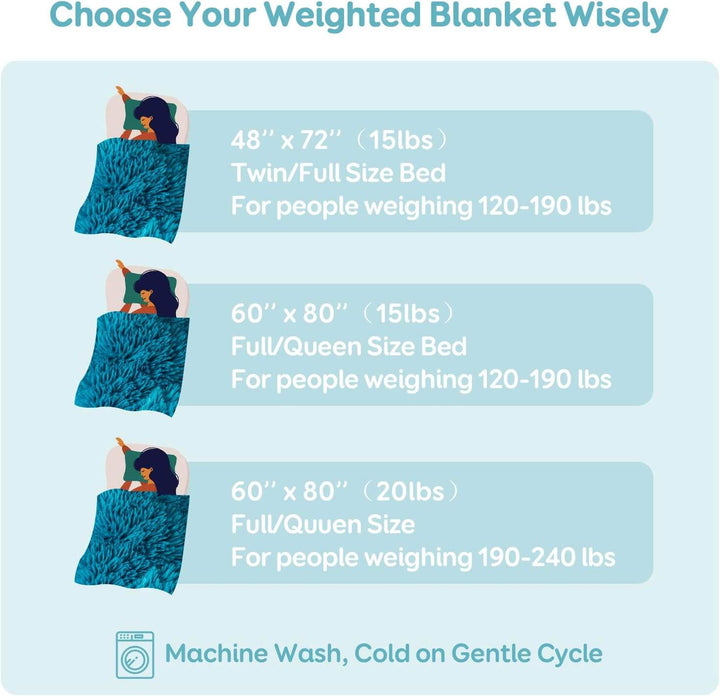 Uttermara Weighted Blanket Queen Size 12/15/20 lbs for Adults , Long Shaggy Faux Fur and Cozy Warm Sherpa Reverse Weighted Blankets for Winter, Thick Heavy Blanket for Sofa Bed, Rainbow-0041