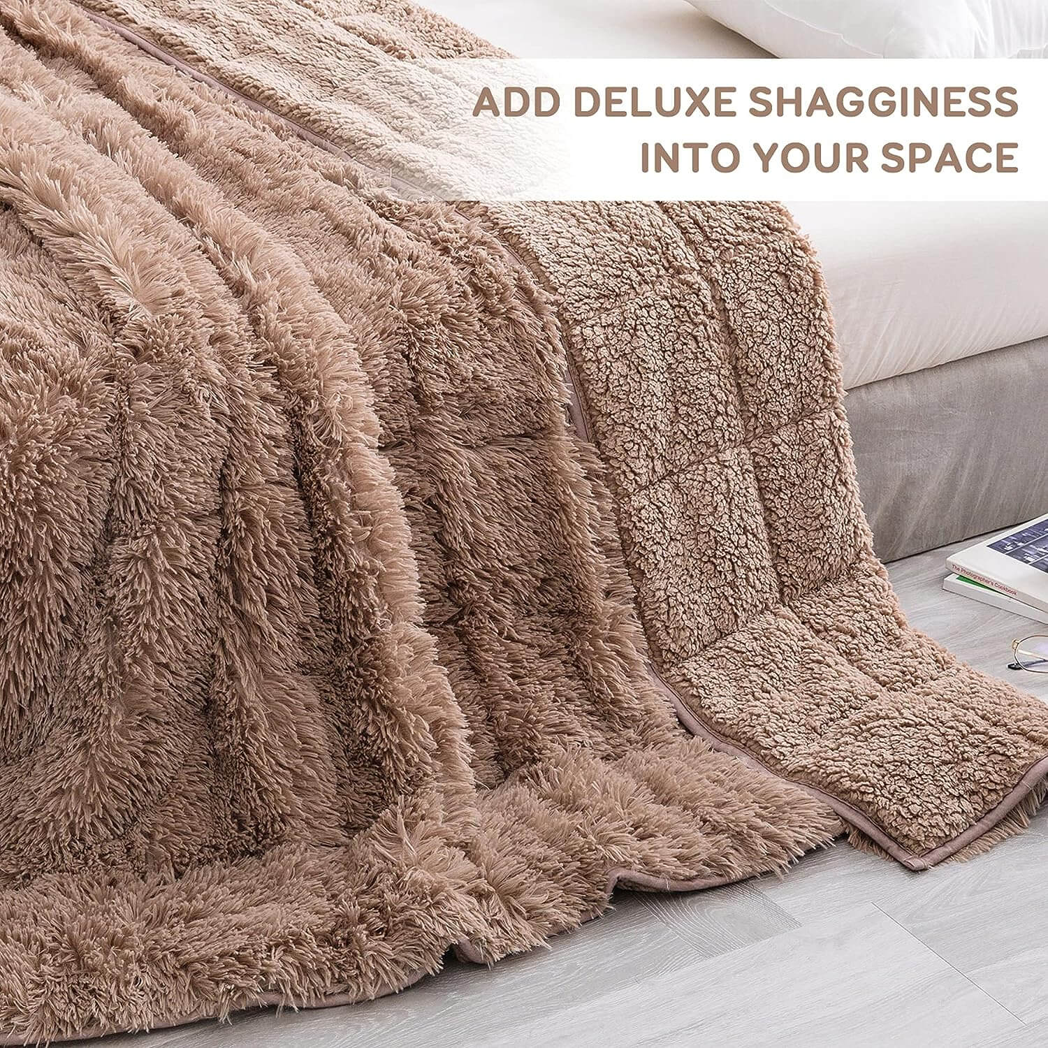 Uttermara Weighted Blanket Queen Size 12/15/20 lbs for Adults , Long Shaggy Faux Fur and Cozy Warm Sherpa Reverse Weighted Blankets for Winter, Thick Heavy Blanket for Sofa Bed, Rainbow-0045