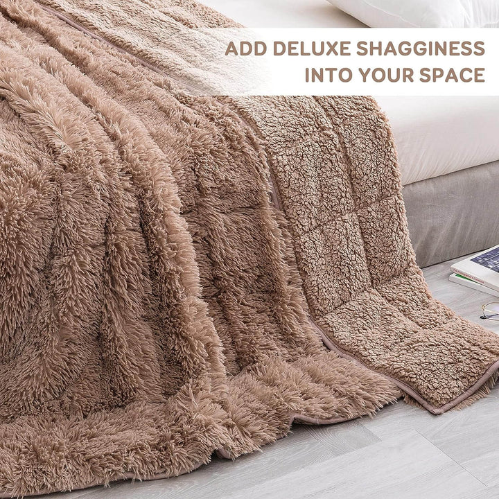 Uttermara Weighted Blanket Queen Size 12/15/20 lbs for Adults , Long Shaggy Faux Fur and Cozy Warm Sherpa Reverse Weighted Blankets for Winter, Thick Heavy Blanket for Sofa Bed, Rainbow-0045