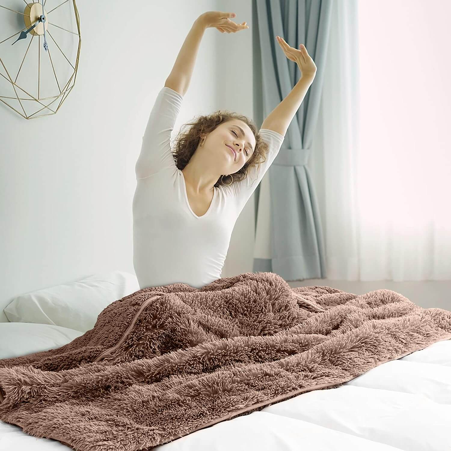 Uttermara Weighted Blanket Queen Size 12/15/20 lbs for Adults , Long Shaggy Faux Fur and Cozy Warm Sherpa Reverse Weighted Blankets for Winter, Thick Heavy Blanket for Sofa Bed, Rainbow-0047