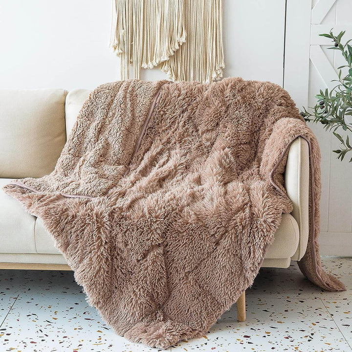 Uttermara Weighted Blanket Queen Size 12/15/20 lbs for Adults , Long Shaggy Faux Fur and Cozy Warm Sherpa Reverse Weighted Blankets for Winter, Thick Heavy Blanket for Sofa Bed, Rainbow-0048