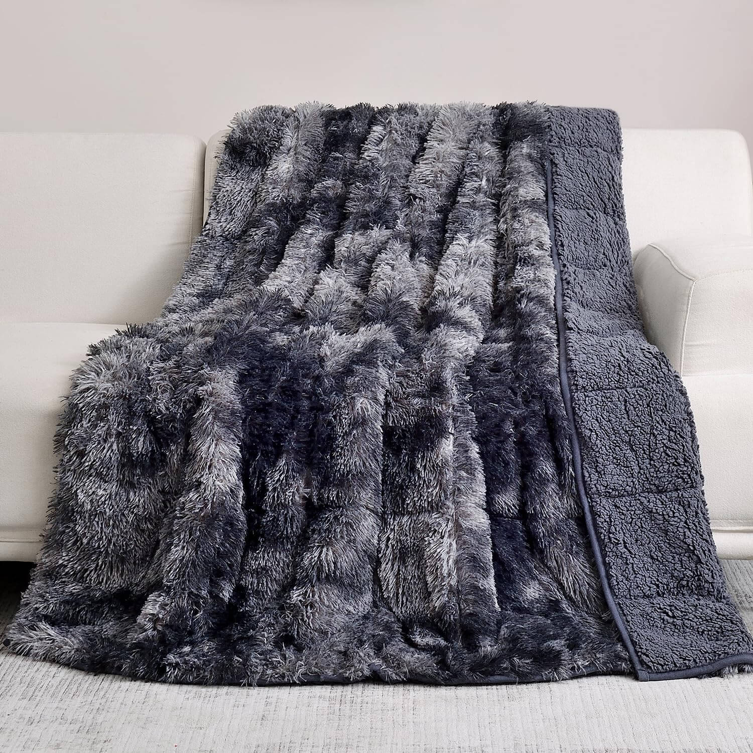 Uttermara Weighted Blanket Queen Size 12/15/20 lbs for Adults , Long Shaggy Faux Fur and Cozy Warm Sherpa Reverse Weighted Blankets for Winter, Thick Heavy Blanket for Sofa Bed, Rainbow-0050