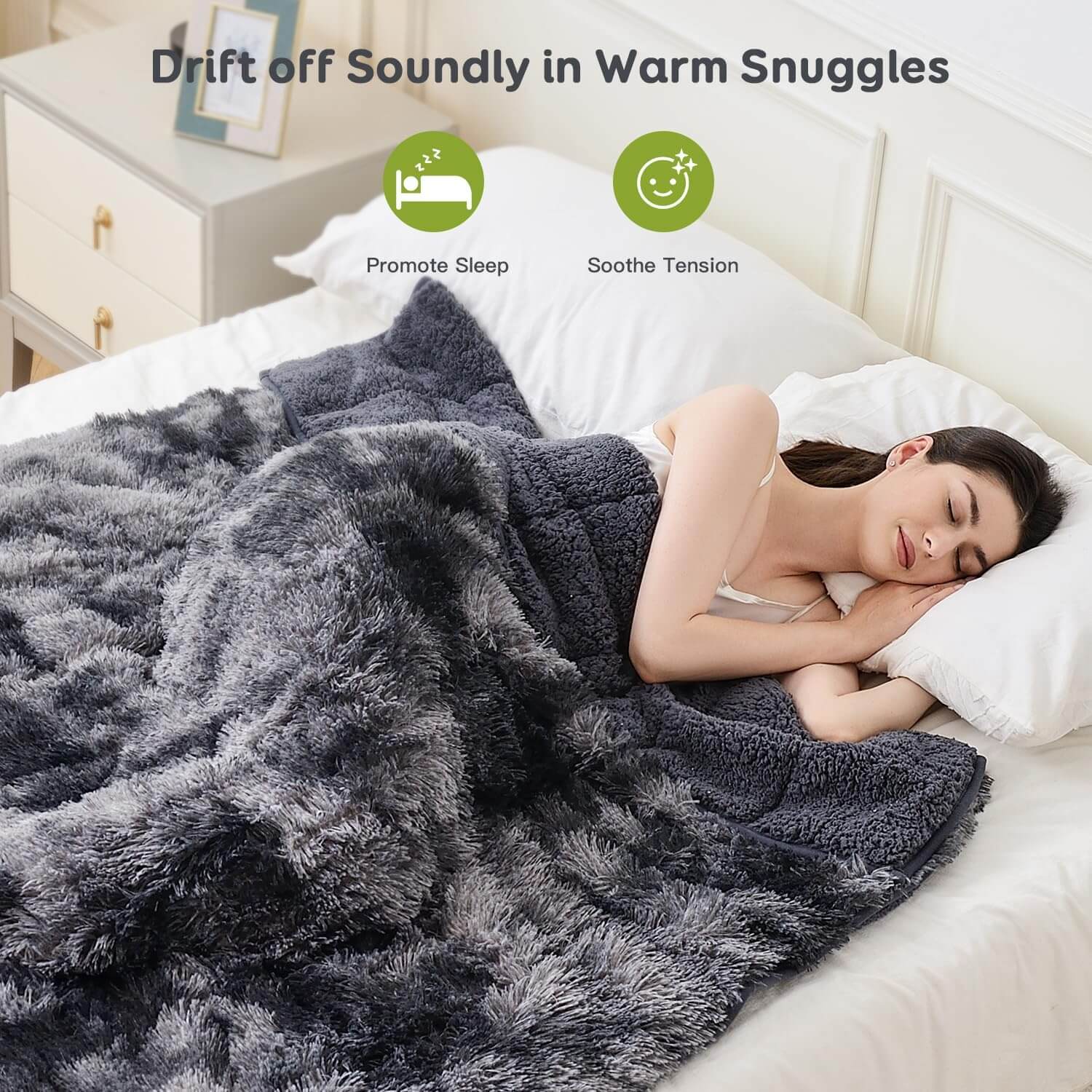 Uttermara Weighted Blanket Queen Size 12/15/20 lbs for Adults , Long Shaggy Faux Fur and Cozy Warm Sherpa Reverse Weighted Blankets for Winter, Thick Heavy Blanket for Sofa Bed, Rainbow-0053
