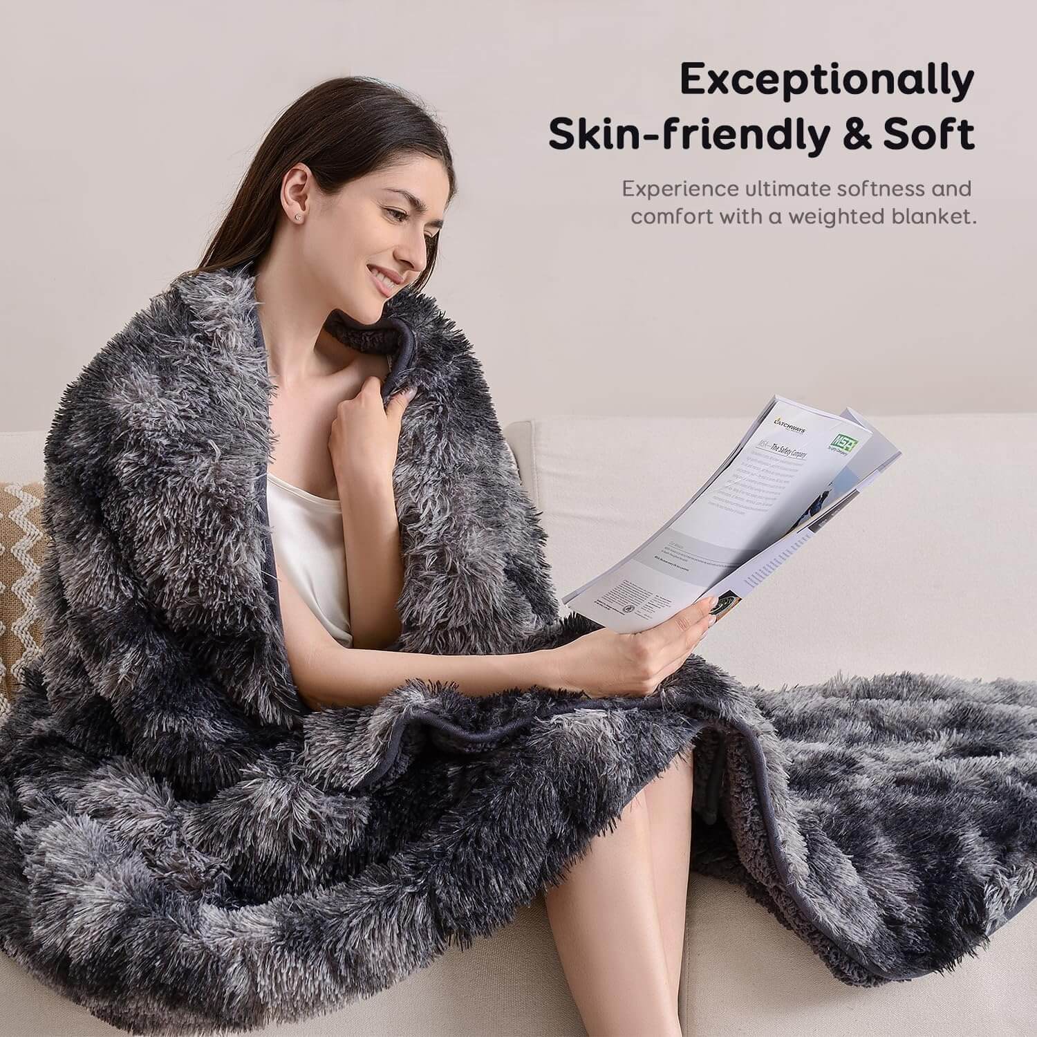 Uttermara Weighted Blanket Queen Size 12/15/20 lbs for Adults , Long Shaggy Faux Fur and Cozy Warm Sherpa Reverse Weighted Blankets for Winter, Thick Heavy Blanket for Sofa Bed, Rainbow-0055