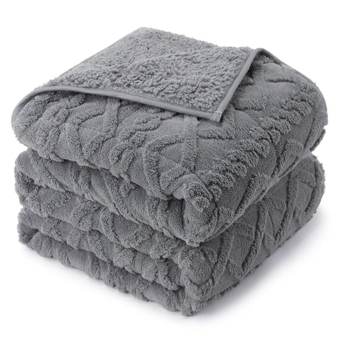 Jacquard Sherpa Weighted Blankets | Chunky Knitting Stripe | Gray
