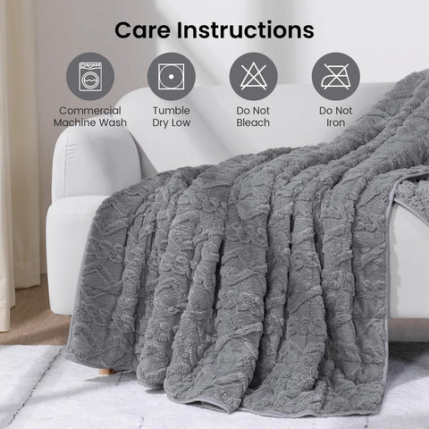 Jacquard Sherpa Weighted Blankets | Chunky Knitting Stripe | Gray