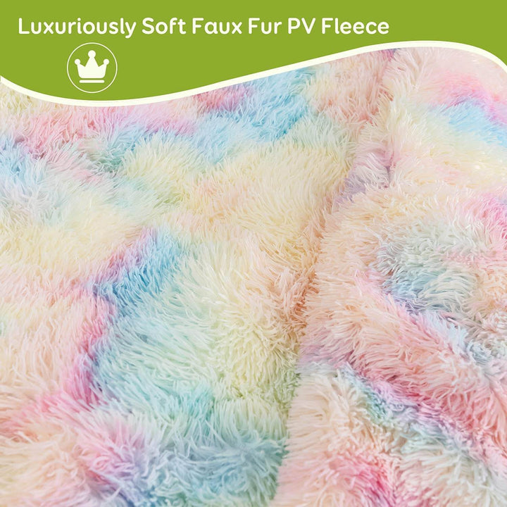 Uttermara Weighted Blanket Queen Size 12/15/20 lbs for Adults , Long Shaggy Faux Fur and Cozy Warm Sherpa Reverse Weighted Blankets for Winter, Thick Heavy Blanket for Sofa Bed, Rainbow-0010