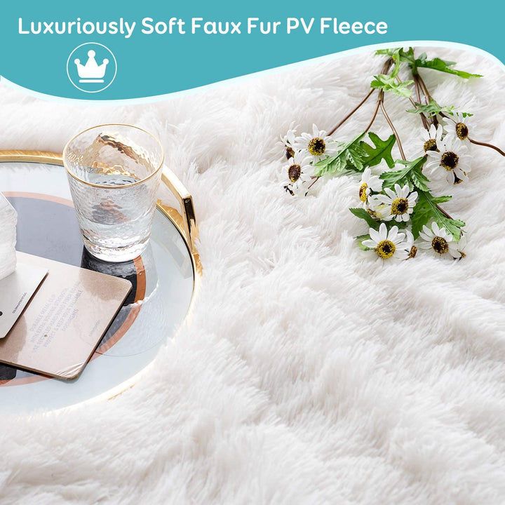 Uttermara Weighted Blanket Queen Size 12/15/20 lbs for Adults , Long Shaggy Faux Fur and Cozy Warm Sherpa Reverse Weighted Blankets for Winter, Thick Heavy Blanket for Sofa Bed, Rainbow-0021