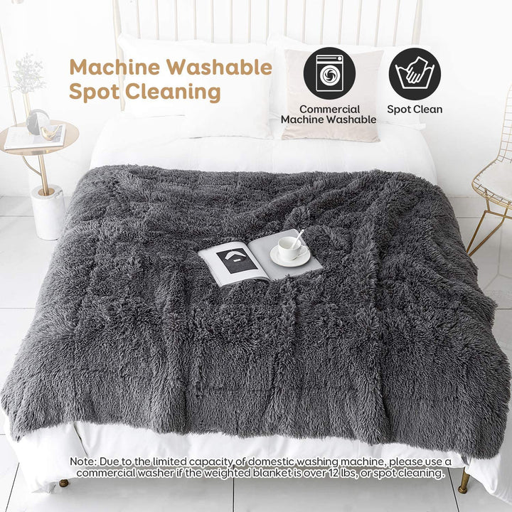 Uttermara Weighted Blanket Queen Size 12/15/20 lbs for Adults , Long Shaggy Faux Fur and Cozy Warm Sherpa Reverse Weighted Blankets for Winter, Thick Heavy Blanket for Sofa Bed, Rainbow-0018