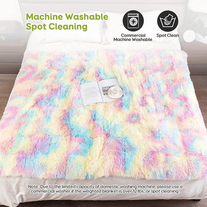 Uttermara Weighted Blanket Queen Size 12/15/20 lbs for Adults , Long Shaggy Faux Fur and Cozy Warm Sherpa Reverse Weighted Blankets for Winter, Thick Heavy Blanket for Sofa Bed, Rainbow-008