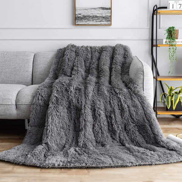 Uttermara Weighted Blanket Queen Size 12/15/20 lbs for Adults , Long Shaggy Faux Fur and Cozy Warm Sherpa Reverse Weighted Blankets for Winter, Thick Heavy Blanket for Sofa Bed, Rainbow-0014