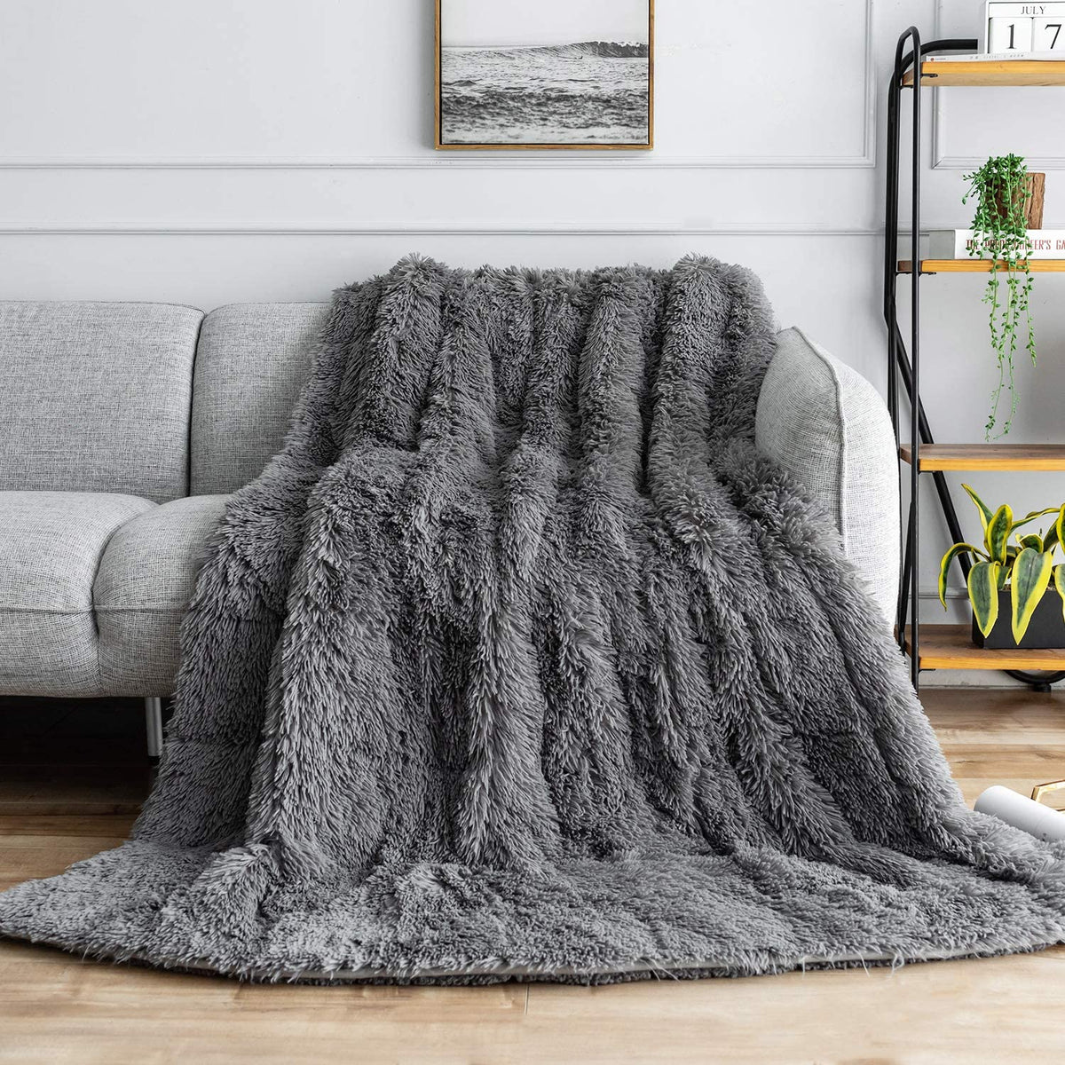 Uttermara Weighted Blanket Queen Size 12/15/20 lbs for Adults , Long Shaggy Faux Fur and Cozy Warm Sherpa Reverse Weighted Blankets for Winter, Thick Heavy Blanket for Sofa Bed, Rainbow-0014
