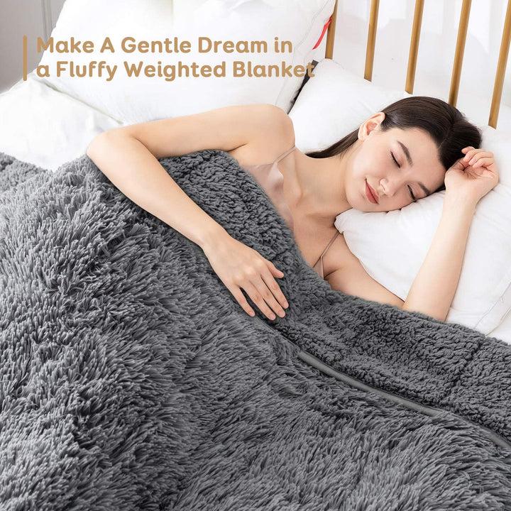 Uttermara Weighted Blanket Queen Size 12/15/20 lbs for Adults , Long Shaggy Faux Fur and Cozy Warm Sherpa Reverse Weighted Blankets for Winter, Thick Heavy Blanket for Sofa Bed, Rainbow-0017