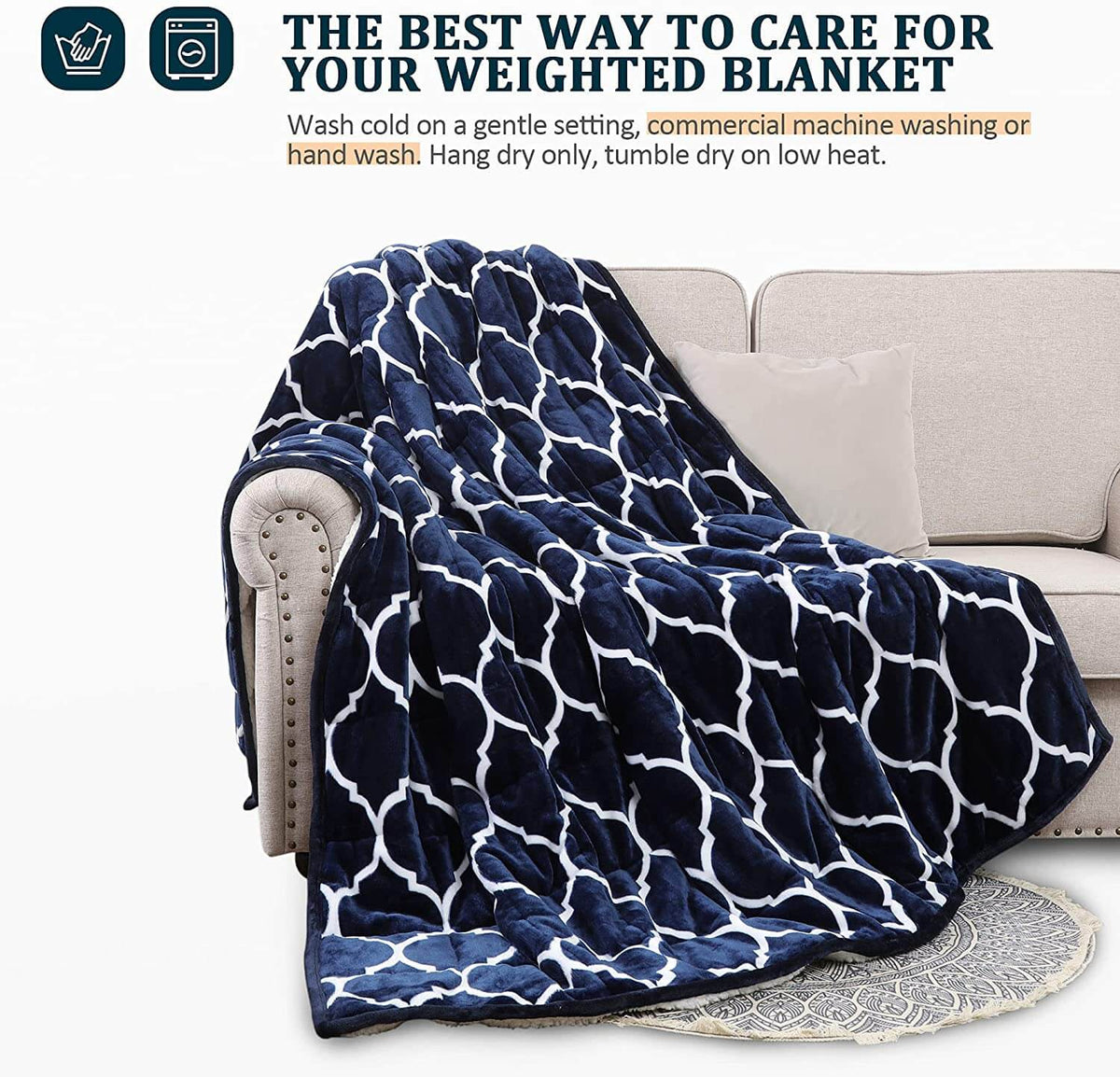 Moroccan Sherpa Weighted Blankets Moroccan Navy blue 48