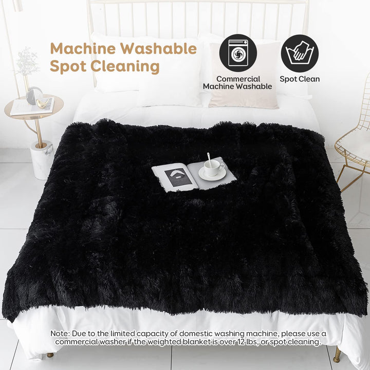 Uttermara Weighted Blanket Queen Size 12/15/20 lbs for Adults , Long Shaggy Faux Fur and Cozy Warm Sherpa Reverse Weighted Blankets for Winter, Thick Heavy Blanket for Sofa Bed, Rainbow-0029