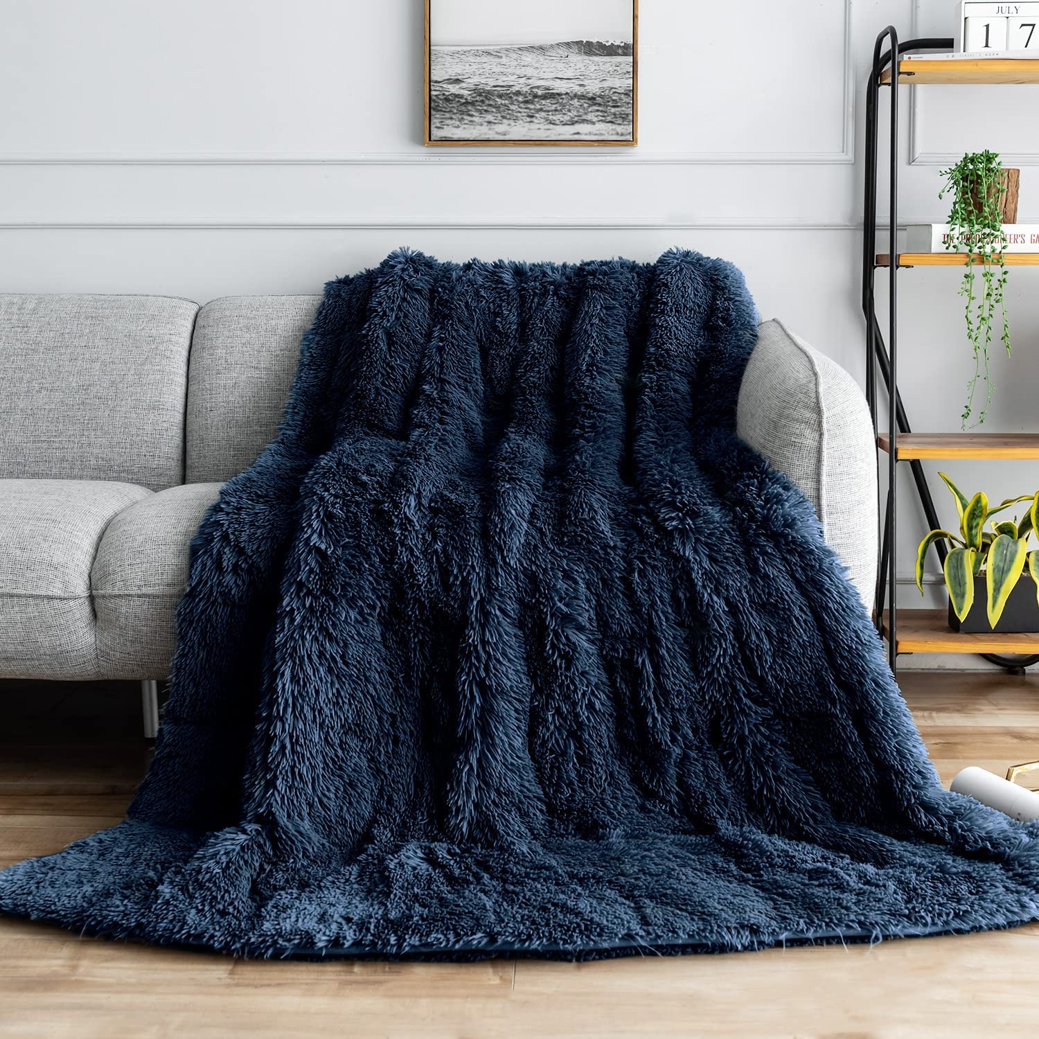 Uttermara Weighted Blanket Queen Size 12/15/20 lbs for Adults , Long Shaggy Faux Fur and Cozy Warm Sherpa Reverse Weighted Blankets for Winter, Thick Heavy Blanket for Sofa Bed, Rainbow-0032